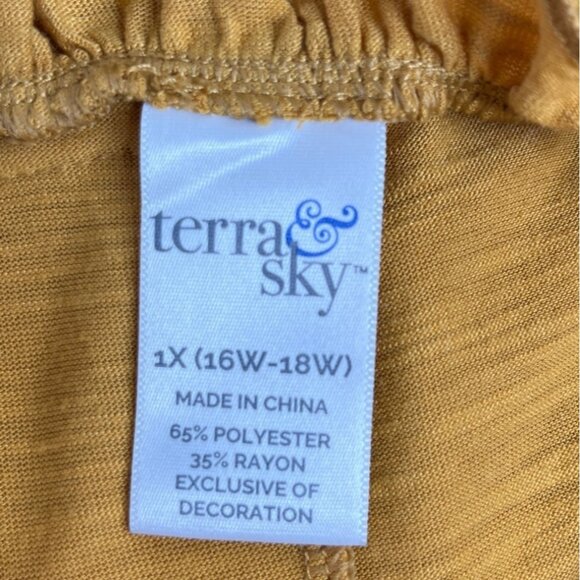 Terra & Sky Sleeveless Blouse Womens Size 1X Mustard Yellow Tie Front - Picture 7 of 10